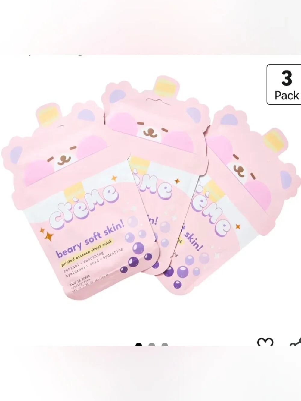 ❤️ Crème Shop 3 Beary Soft Skin! Retinol Masks K-Beauty Korean Skincare